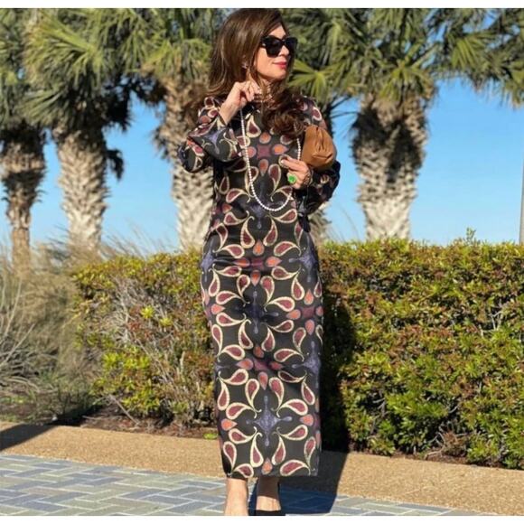 ZARA BLOGGER FAVORITE PRINTED MIDI DRESS MULTICOLORED - Picture 8 of 14